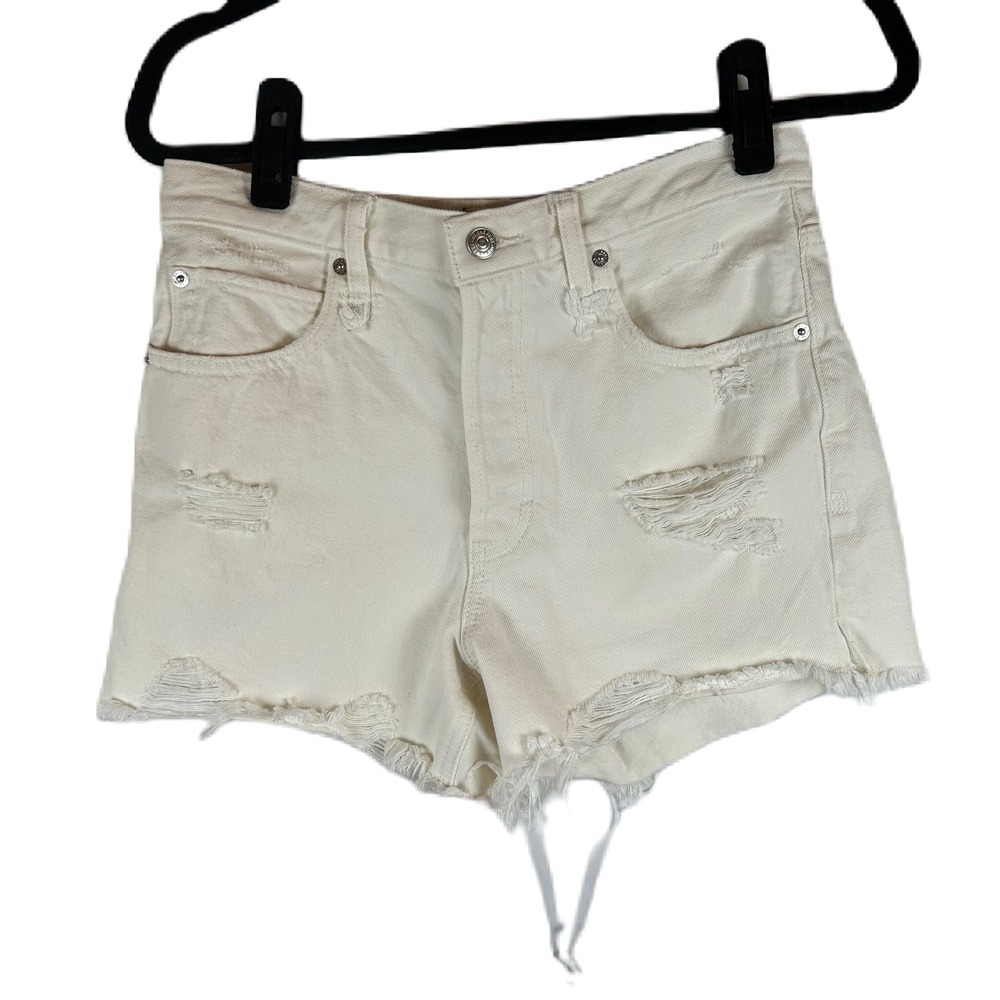 We The Free White Distressed Denim Shorts Raw Hem Casual‎ High Rise Size 27